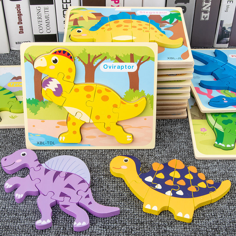 Baby Wooden Cartoon Dinosaur 3D Puzzle Jigsaw for Kids Montessori Early Learning Educational Puzzle Toys