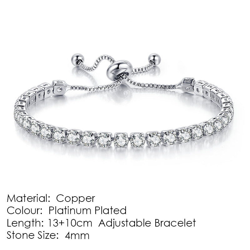 Round Zircon Single Row Full Diamond Tennis Bracelet