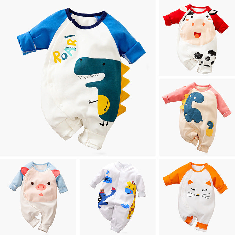 Baby Cartoon Crawling Clothing Cotton Long-sleeved Breasted Romper