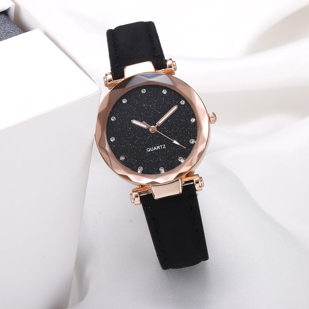 Casual Women Romantic Starry Sky Wrist Watch Leather Rhinestone Designer Ladies Clock