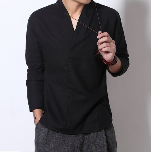 Men's Long-sleeved Shirt Retro Linen Chinese Style