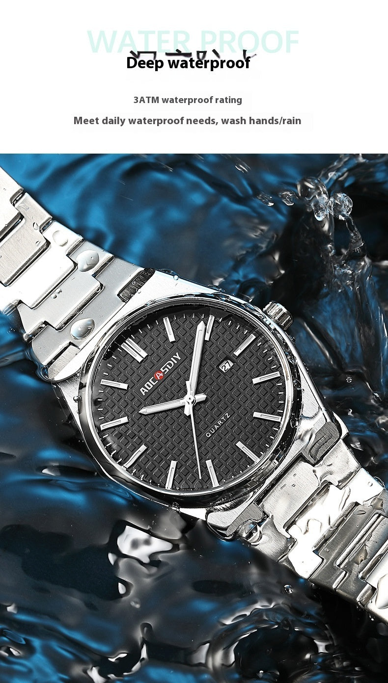 New Watch Men's Fashion Steel Belt Quartz Watch Waterproof Luminous Watch