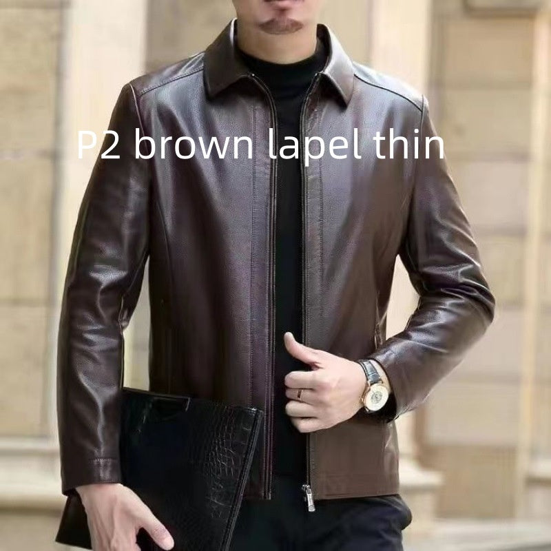 Leather Jacket For Middle-aged Men Leather Clothing With Stand Collar Men Fleece-lined