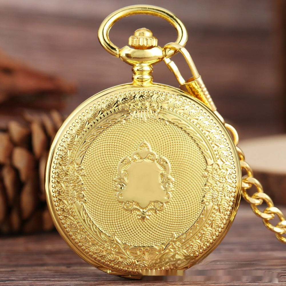 Flip Necklace Gold Double-sided Carved Shield Manual Manipulator Pocket Watch