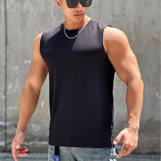 Summer Workout Vest Exercise Sleeveless Round Neck Striped Quick-drying Breathable Basketball Running Training Clothing Men