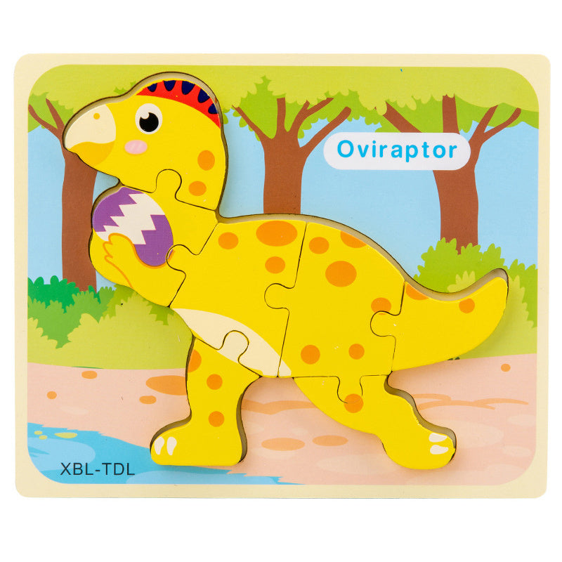 Baby Wooden Cartoon Dinosaur 3D Puzzle Jigsaw for Kids Montessori Early Learning Educational Puzzle Toys