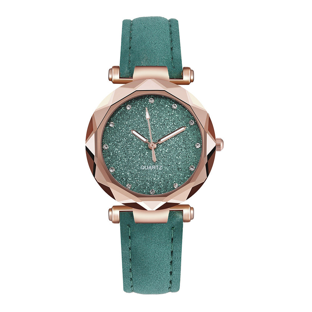 Casual Women Romantic Starry Sky Wrist Watch Leather Rhinestone Designer Ladies Clock