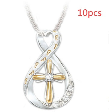 Cross Footprint Diamond Pendant Two Tone